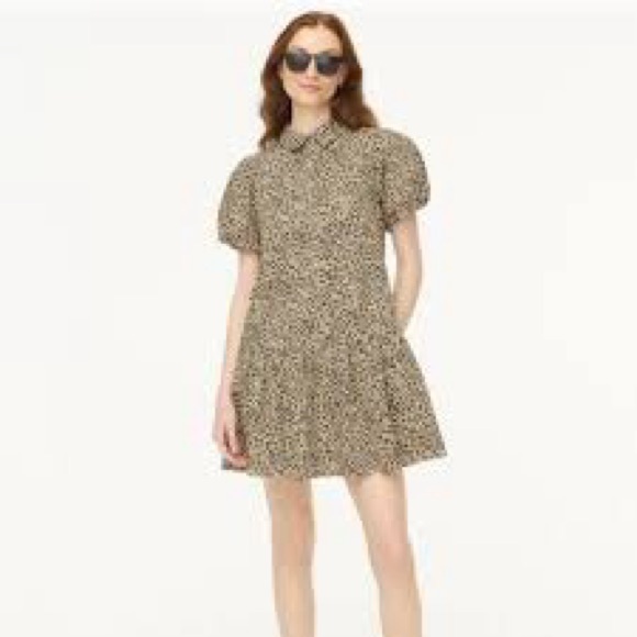 J. Crew Dresses & Skirts - J. Crew Bubble Short-Puff Sleeve Button Up Leopard Print Mini Dress